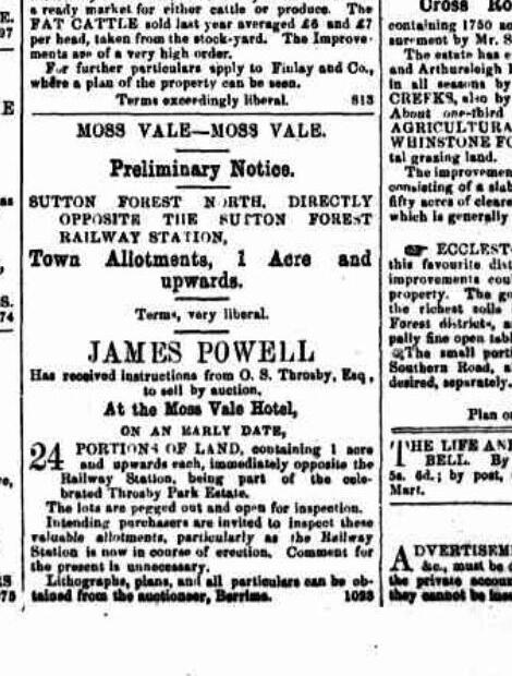 Throsby’s proposed station-side lots, May 1867.