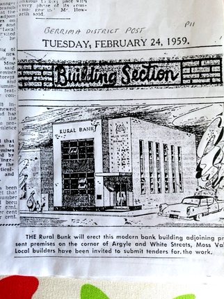 1959 newspaper clipping about the new Moss Vale Rural Bank premises