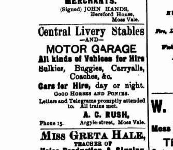 A. C. Rush Central Livery Stables advertisement