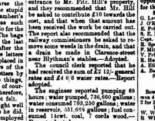 1904 council report ordering a Clarence Street drain near Blythman’s stables