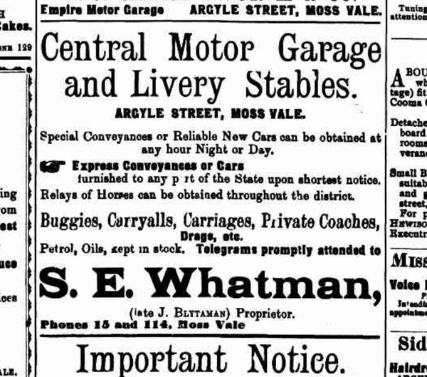 1918 Central Motor Garage and Livery Stables advertisement