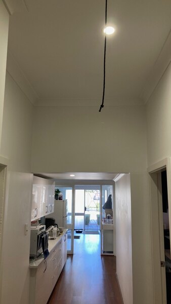 Hallway at 374 Argyle Street showing the abrupt lower ceiling of the proposed fireproof deeds room